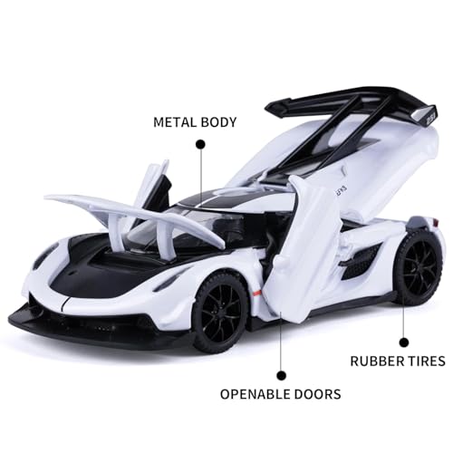 FEXXA 1:32 Scale Koenigsegg Jesko Die-Cast Metal Car with Sport car Openable Doors Light and Sound,Pull Back Function Indoor Outdoor Toy for Kids (White) - Image 5