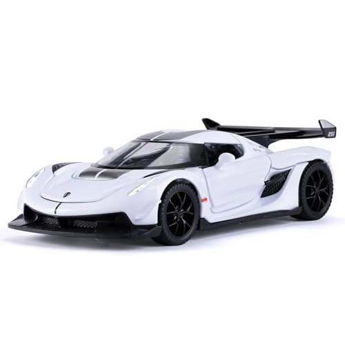 FEXXA 1:32 Scale Koenigsegg Jesko Die-Cast Metal Car with Sport car Openable Doors Light and Sound,Pull Back Function Indoor Outdoor Toy for Kids (White) - Image 1