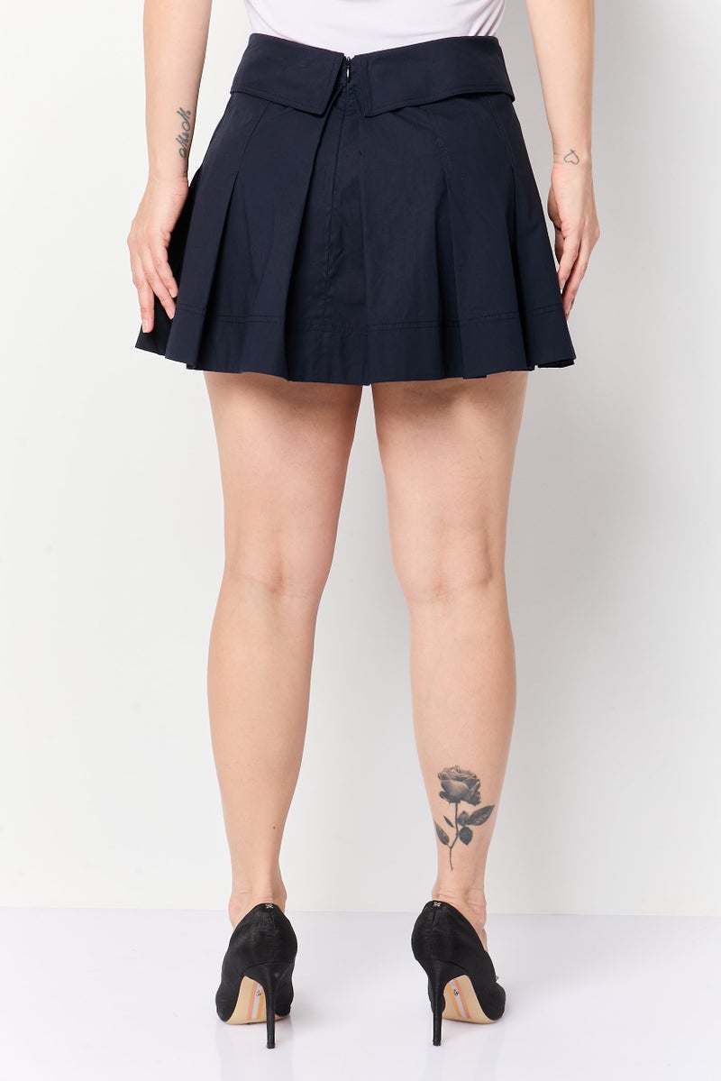 PINKO تنورة قصيرة مقلوبة بسيطة للنساء، زرقاء داكنة - Image 4