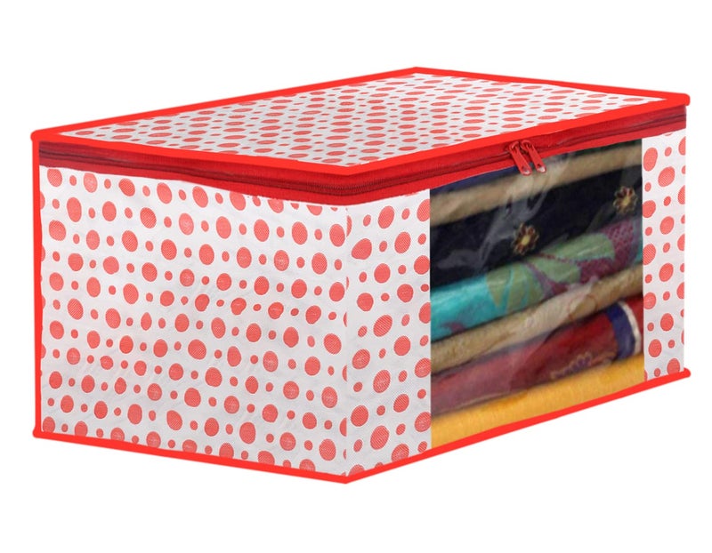 Kuber Industries Dot Printed Multiuses NonWoven Saree Cover Underbed Storage BagOrganizer Set With Tranasparent Window Set of 2 Pink46KM0609 - Image 5