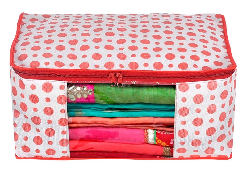 Kuber Industries Dot Printed Multiuses NonWoven Saree Cover Underbed Storage BagOrganizer Set With Tranasparent Window Set of 2 Pink46KM0609 - Image 3