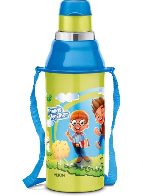 Kids Water Bottle - Insulated Leak-Proof BPA-Free with Strap - Food Grade Material, 600ml (Friends Together), Green