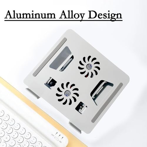 KRESHU Aluminium Tabletop Laptop Stand with Double Fan 360 Degree Rotating Adjustable Ergonomic Foldable Portable Laptop Universal Holder for Notebook, Mac Book, Laptops (25-cm,Silver) - Image 5