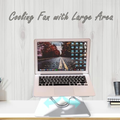 KRESHU Aluminium Tabletop Laptop Stand with Double Fan 360 Degree Rotating Adjustable Ergonomic Foldable Portable Laptop Universal Holder for Notebook, Mac Book, Laptops (25-cm,Silver) - Image 2
