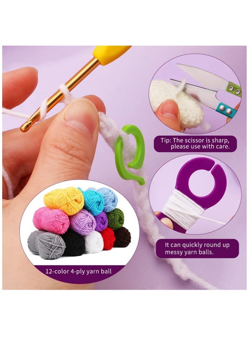 Arabest 87 Pcs Crochet Kit for Beginners, Crochet Starter Kit, Crochet Needles Set with 12 Yarn Balls Plastic Sewing Needles Stitch Marker Storage Bag Knitting Accessories for Adults Beginner Craft  - Image 5
