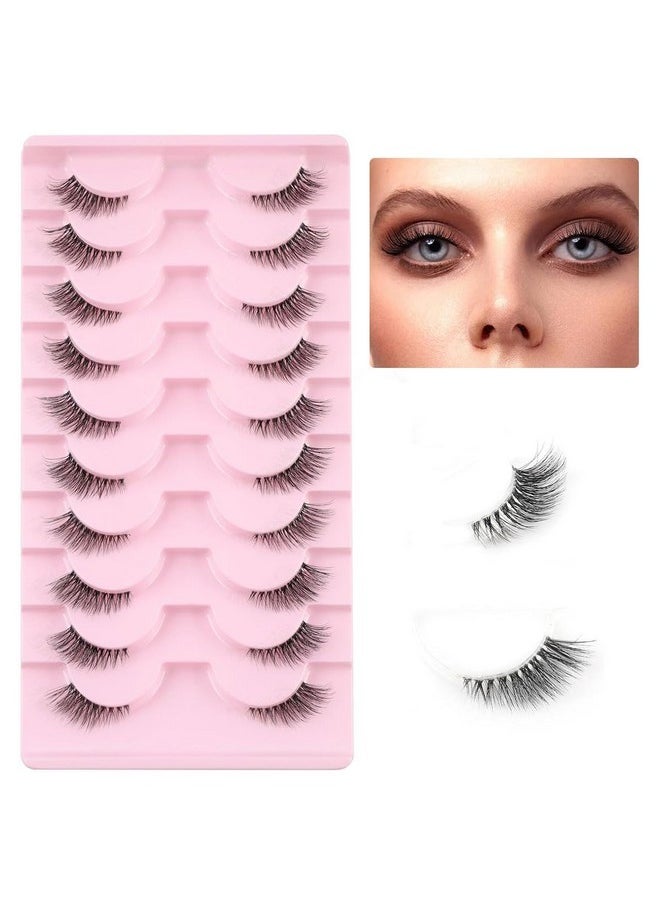 maycreate - 10 Pairs Half Lashes Mink Natural Cat Eye Wispy False Eyelashes Fluffy Volume Strip Fake Eyelashes Accent Corner 3/4 Eye Lashes Diy Cluster Faux Mink Half Eyelashes At Home - Image 1