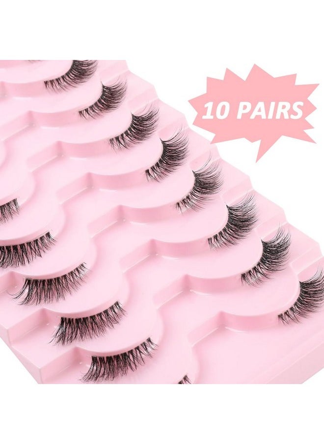 maycreate - 10 Pairs Half Lashes Mink Natural Cat Eye Wispy False Eyelashes Fluffy Volume Strip Fake Eyelashes Accent Corner 3/4 Eye Lashes Diy Cluster Faux Mink Half Eyelashes At Home - Image 1