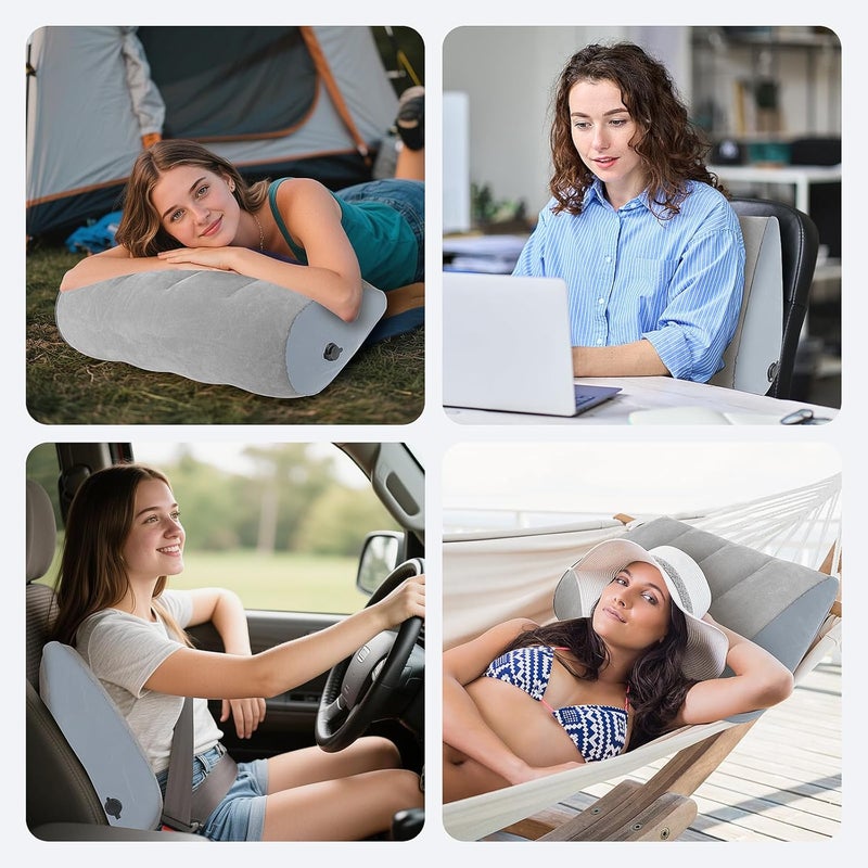 JCDOBEST 1 Pack Portable Inflatable Wedge Pillow,Body Positioner for Sleep Support, Adjustable Travel Cushion - Lightweight Bed/Leg/Partner Support Pillow, Fast Inflation, Grey - Image 5
