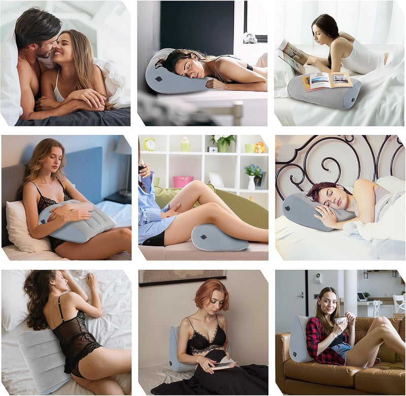JCDOBEST 1 Pack Portable Inflatable Wedge Pillow,Body Positioner for Sleep Support, Adjustable Travel Cushion - Lightweight Bed/Leg/Partner Support Pillow, Fast Inflation, Grey - Image 3