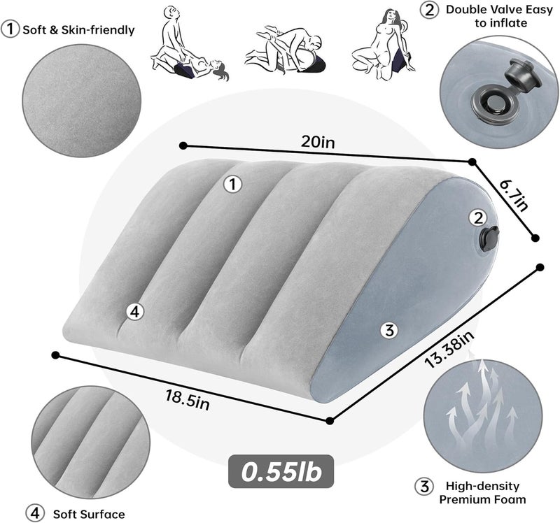 JCDOBEST 1 Pack Portable Inflatable Wedge Pillow,Body Positioner for Sleep Support, Adjustable Travel Cushion - Lightweight Bed/Leg/Partner Support Pillow, Fast Inflation, Grey - Image 2