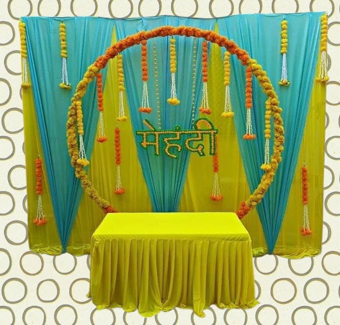 Sellplus Haldi & Mehndi Backdrop Items for Wedding Decoration | Haldi/Wedding/Mehndi Decoration | Haldi & Mehndi Decor With Yellow & Orange Genda Guccha , String Yellow & Orange Genda - 40Pcs (Combo) - Image 3