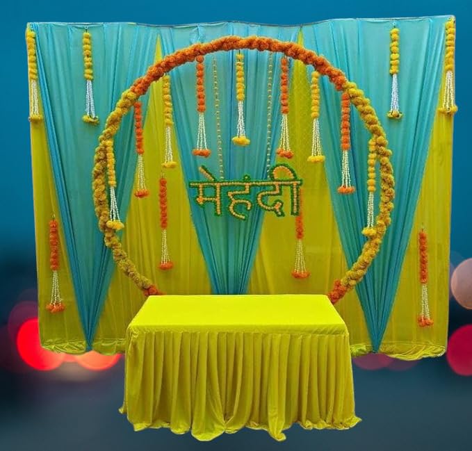 Sellplus Haldi & Mehndi Backdrop Items for Wedding Decoration | Haldi/Wedding/Mehndi Decoration | Haldi & Mehndi Decor With Yellow & Orange Genda Guccha , String Yellow & Orange Genda - 40Pcs (Combo) - Image 4