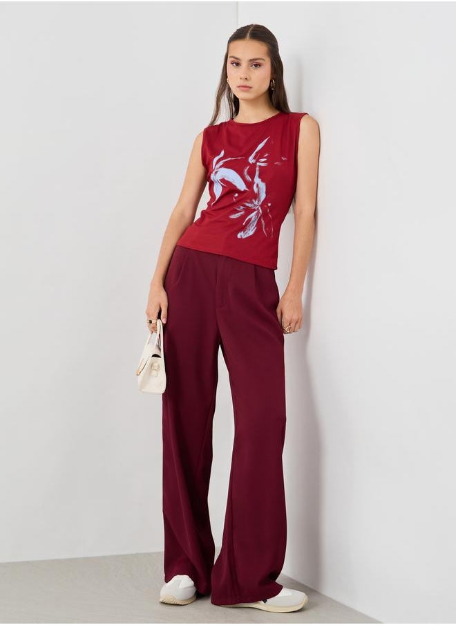 Take Two Take Two Women Burgundy Solid Wide Leg Pants with Belt Loops  - Image 1