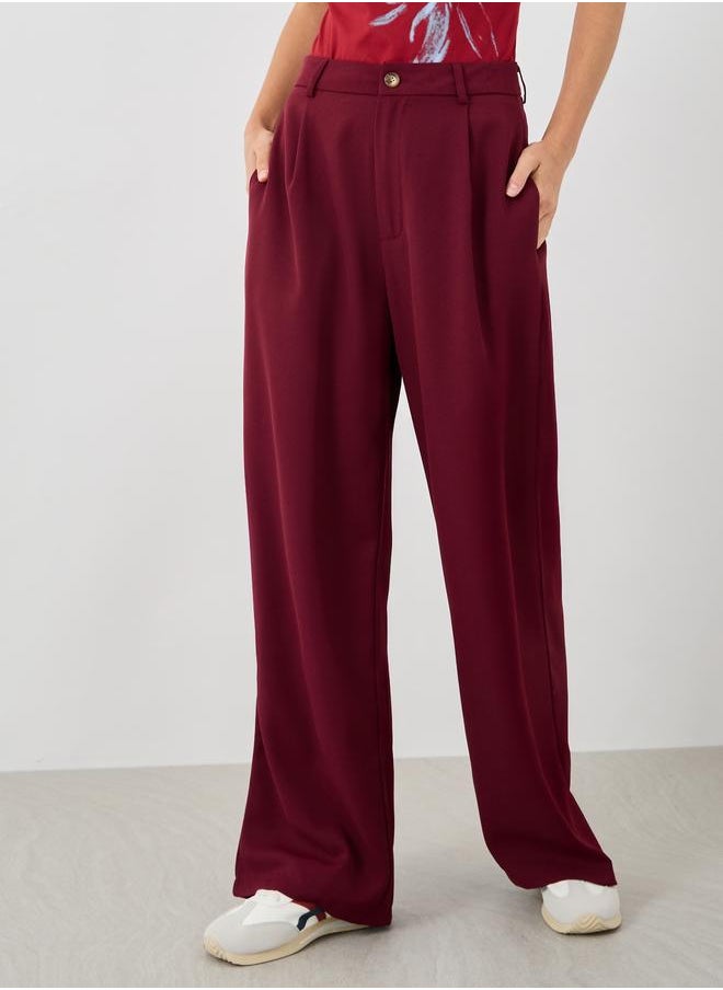 Take Two Take Two Women Burgundy Solid Wide Leg Pants with Belt Loops  - Image 2