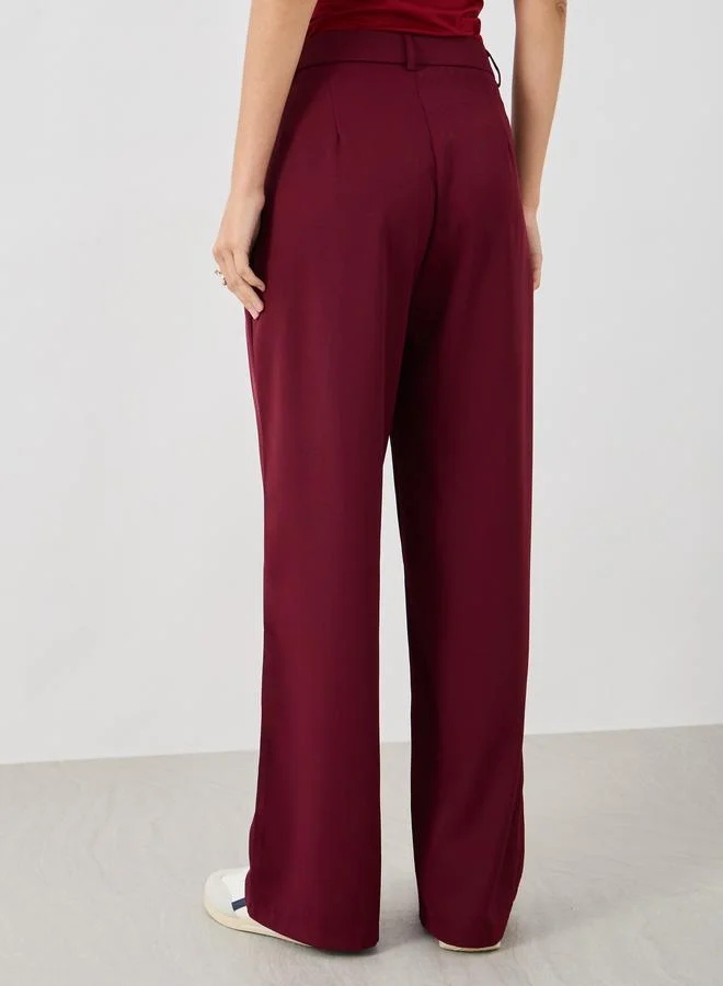 Take Two Take Two Women Burgundy Solid Wide Leg Pants with Belt Loops