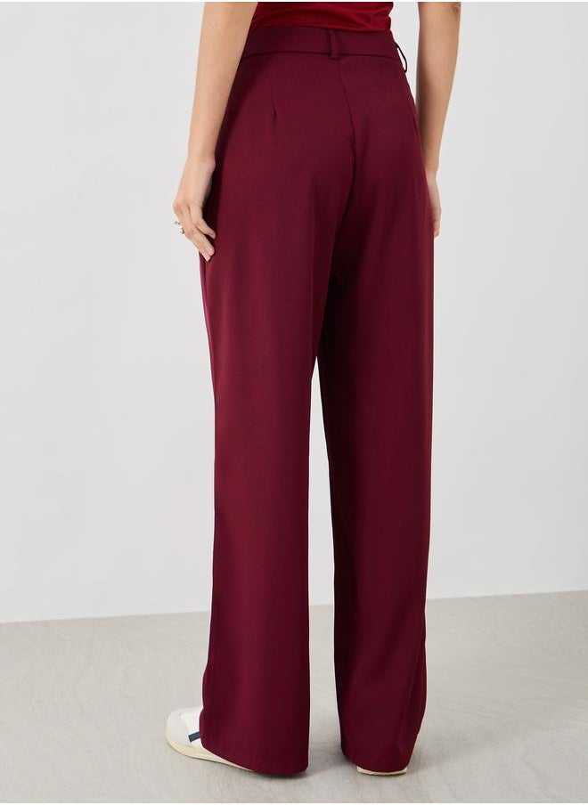 Take Two Take Two Women Burgundy Solid Wide Leg Pants with Belt Loops  - Image 4