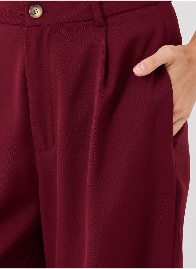 Take Two Take Two Women Burgundy Solid Wide Leg Pants with Belt Loops  - Image 3