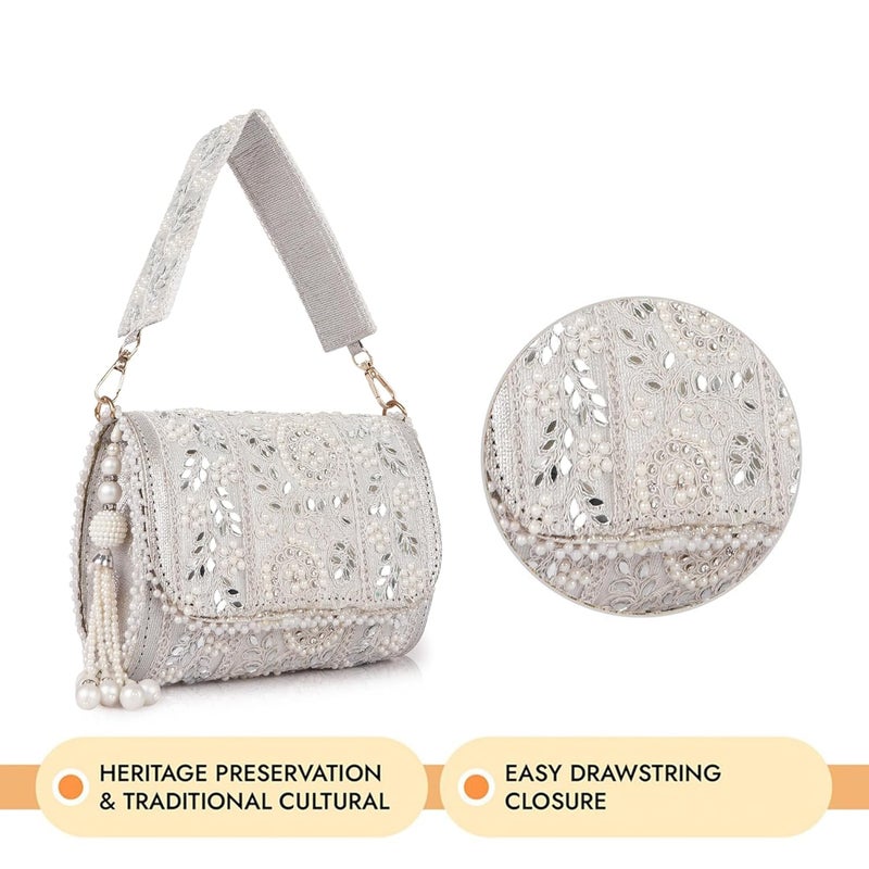PLANX Velvet SilK Stylish Embroidery Unique Design Trendy Traditional Wedding Party Handheld Potli Bag For Women - Image 2