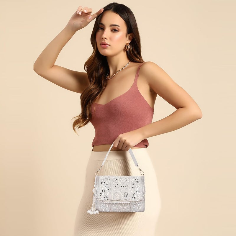 PLANX Velvet SilK Stylish Embroidery Unique Design Trendy Traditional Wedding Party Handheld Potli Bag For Women - Image 3
