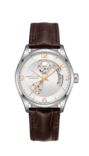 Hamilton Watch Jazzmaster Open Heart Swiss Automatic Watch 42mm Case, Silver Dial, Brown Leather Strap (Model: H32705551) - Image 5