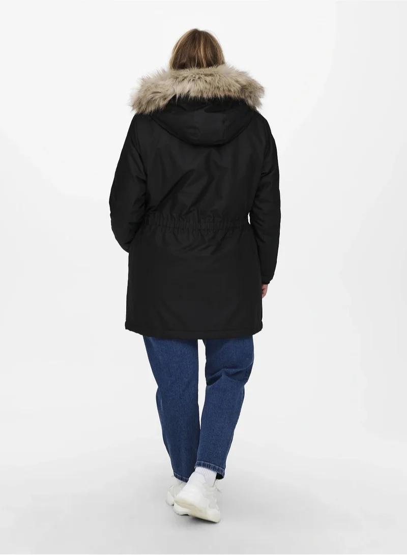 Only Carmakoma Pocket Detail Fur Hooded Jacket
