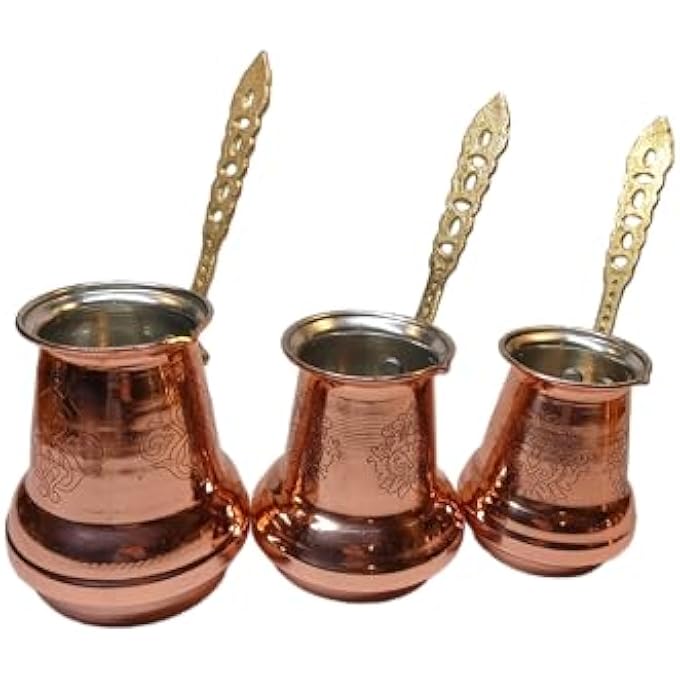 rayihni Turkish Coffee Pot 5 Sizes Coffee Maker Greek Arabic Coffee Stovetop Thick 3Mm Solid Hammered Handmade Engraved Copper Cezve Ibrik Briki With WoodenBrass Handle Brass Handle 350 Ml - Image 3