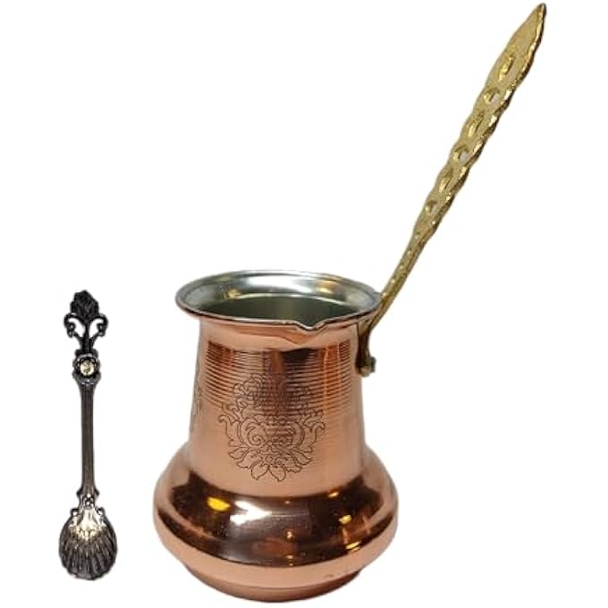 rayihni Turkish Coffee Pot 5 Sizes Coffee Maker Greek Arabic Coffee Stovetop Thick 3Mm Solid Hammered Handmade Engraved Copper Cezve Ibrik Briki With WoodenBrass Handle Brass Handle 350 Ml - Image 2