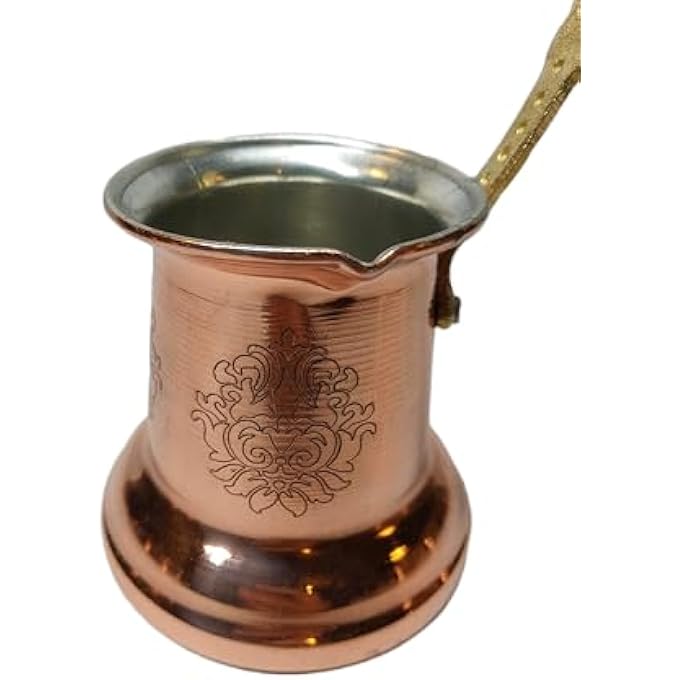 rayihni Turkish Coffee Pot 5 Sizes Coffee Maker Greek Arabic Coffee Stovetop Thick 3Mm Solid Hammered Handmade Engraved Copper Cezve Ibrik Briki With WoodenBrass Handle Brass Handle 350 Ml - Image 4