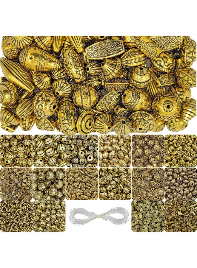 INDIKONB 360 Antique Gold Spacer Beads, Small and Large Charm Spacer Beads Kit, Accessories for DIY Bracelet Necklace Jewelry Making - Image 1