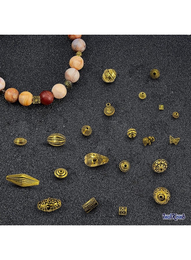 INDIKONB 360 Antique Gold Spacer Beads, Small and Large Charm Spacer Beads Kit, Accessories for DIY Bracelet Necklace Jewelry Making - Image 4