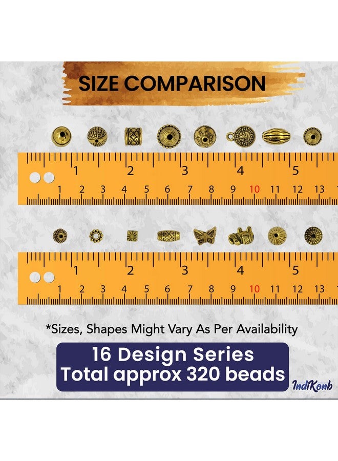 INDIKONB 360 Antique Gold Spacer Beads, Small and Large Charm Spacer Beads Kit, Accessories for DIY Bracelet Necklace Jewelry Making - Image 2