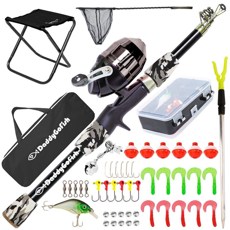DaddyGoFish Kids Fishing Pole - Rod Reel Combo Tackle Box Starter Set - First Year Small Dock Gear Kit for Boys Girls Toddler Youth Age Beginner Little Children Junior Anglers (Black, 4ft) - Image 1