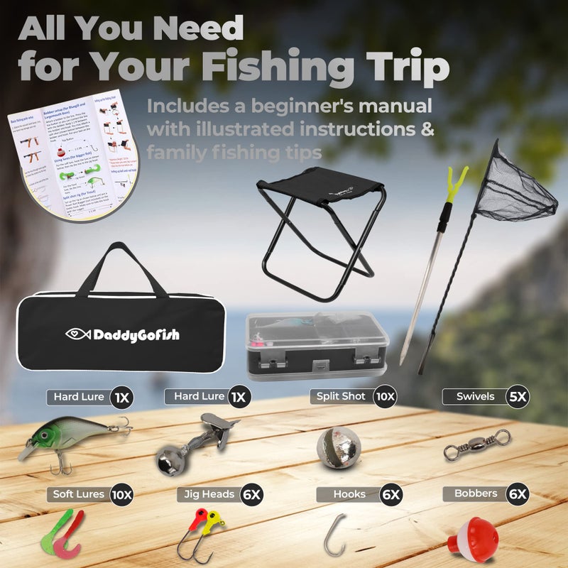 DaddyGoFish Kids Fishing Pole - Rod Reel Combo Tackle Box Starter Set - First Year Small Dock Gear Kit for Boys Girls Toddler Youth Age Beginner Little Children Junior Anglers (Black, 4ft) - Image 2