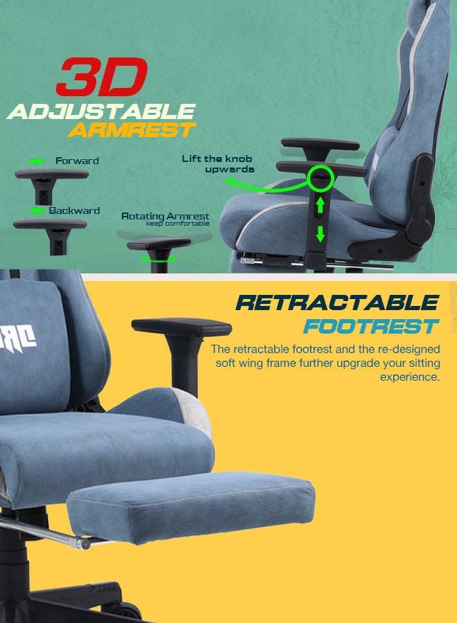 DROGO Ergonomic Gaming Chair with Adjustable Seat, 3D Armrest, Fabric Material, Computer Chair with Head & Massager Lumbar Pillow Video Games Chair Home Office Chair with Recline Back Footrest Blue - Image 5