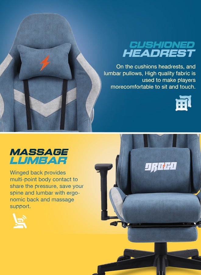 DROGO Ergonomic Gaming Chair with Adjustable Seat, 3D Armrest, Fabric Material, Computer Chair with Head & Massager Lumbar Pillow Video Games Chair Home Office Chair with Recline Back Footrest Blue - Image 3