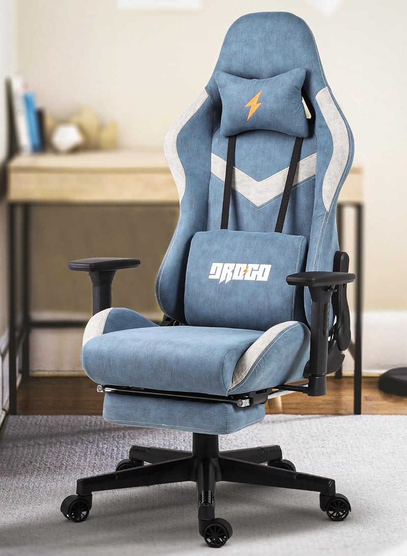 DROGO Ergonomic Gaming Chair with Adjustable Seat, 3D Armrest, Fabric Material, Computer Chair with Head & Massager Lumbar Pillow Video Games Chair Home Office Chair with Recline Back Footrest Blue - Image 1