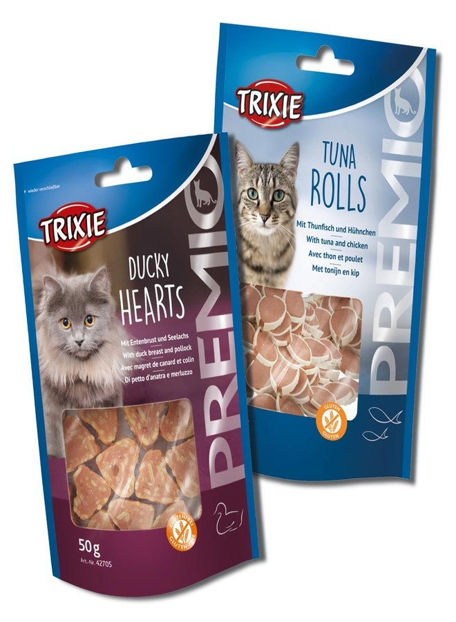 Trixie Cat Treat Combo of Premio Ducky Hearts and Premio Tuna Rolls, Nutrient Rich Treats for Cats, Suitable for All Breeds - Image 1