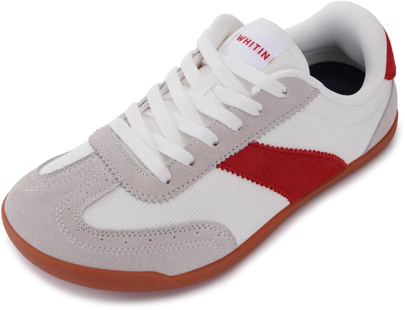WHITIN Women's Barefoot Sneakers Casual Minimalist Zero Drop Sole Wide Toe Box Shoes Minimus Size 8 Width 8W Laces Up Brogue Outdoor Grey Red Gum 39 - Image 1