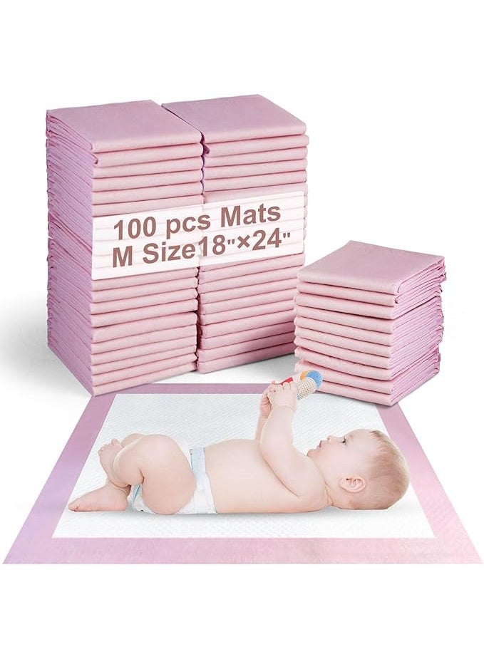 100 Pieces Baby Disposable Changing Mats,Waterproof Baby Changing Pads, 45x60 cm, Highly Absorbent Leakproof Changing Pad Baby, Ultra soft Diaper Changing Mat Underpads for Baby Pink - Image 1