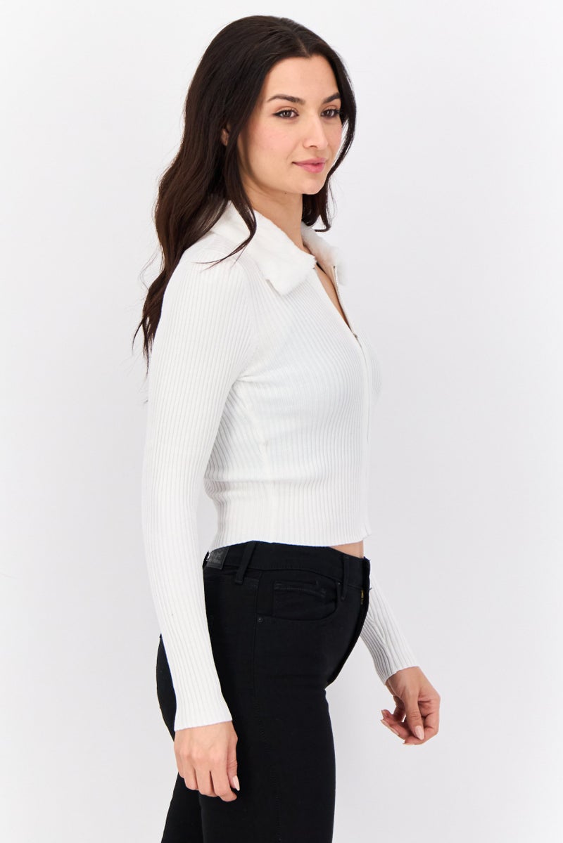 No Comment Women Spread Collar Textured Cardigans, White  - Image 2