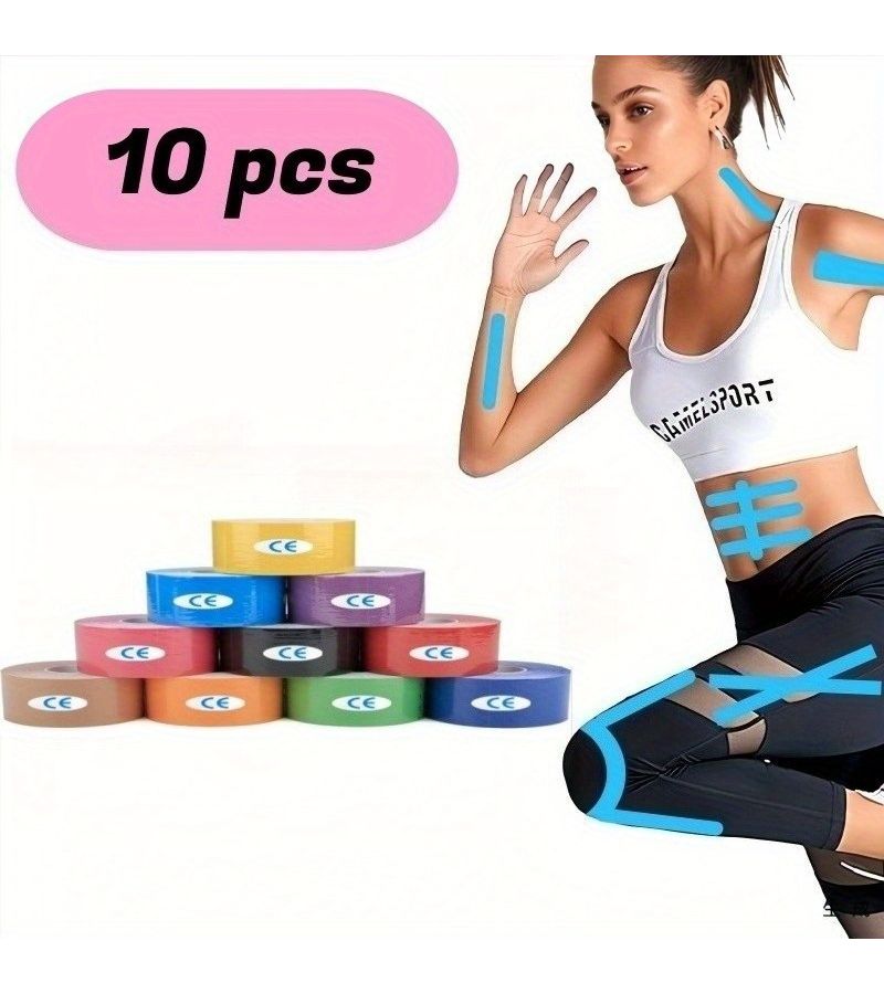 10 Rolls Random Color Muscle Tape Breathable Elastic Self Adhesive for Sports Dance Yoga Swimming - Image 1