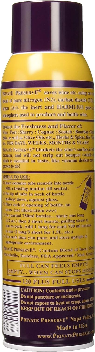 Private Preserve Wine Preservation System | 100% Green Gas Based | Suitable For All Wine, Port, Sake, Cognac, Whiskey, Fine Oil & Vinegar 0.29 Ounce (Pack of 1) - Image 2