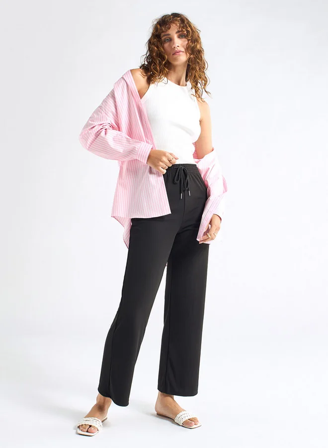 Splash FAV Solid Wide Leg Pants with Drawstring Closure
