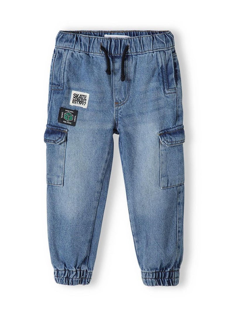 MINOTI Kids' Pull-On Denim Cargo Trousers with Utility Pockets - Image 2