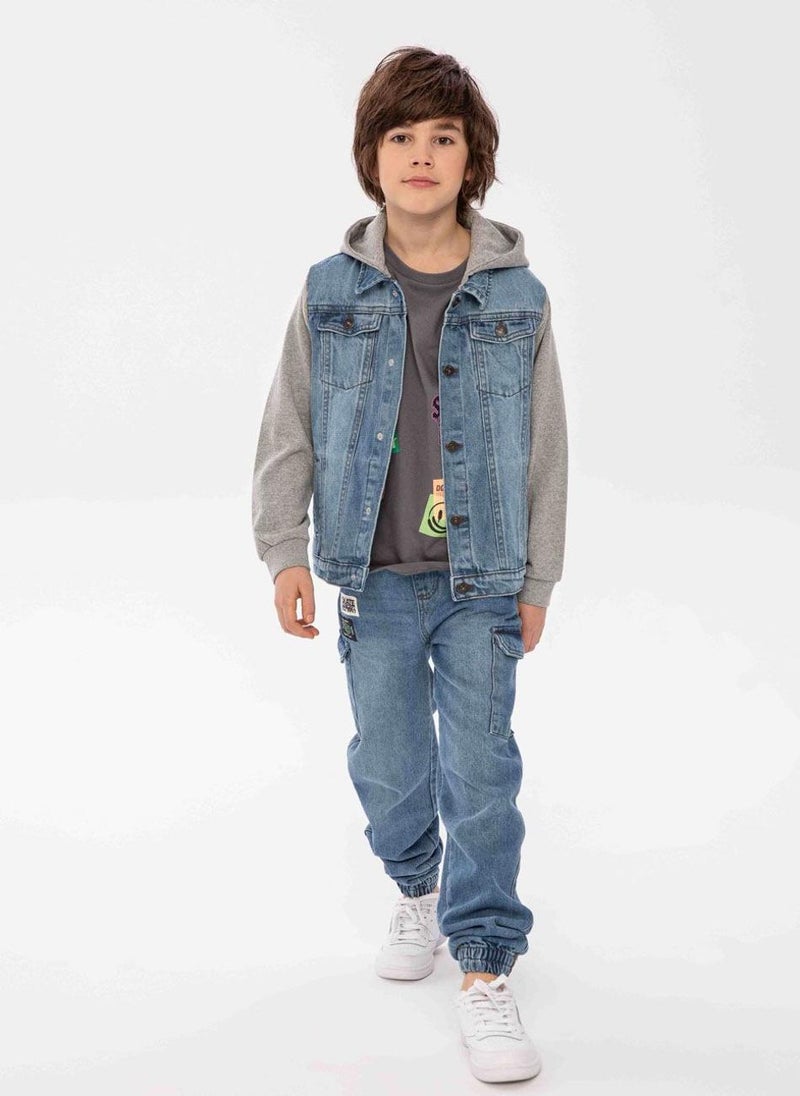 MINOTI Kids' Pull-On Denim Cargo Trousers with Utility Pockets - Image 1