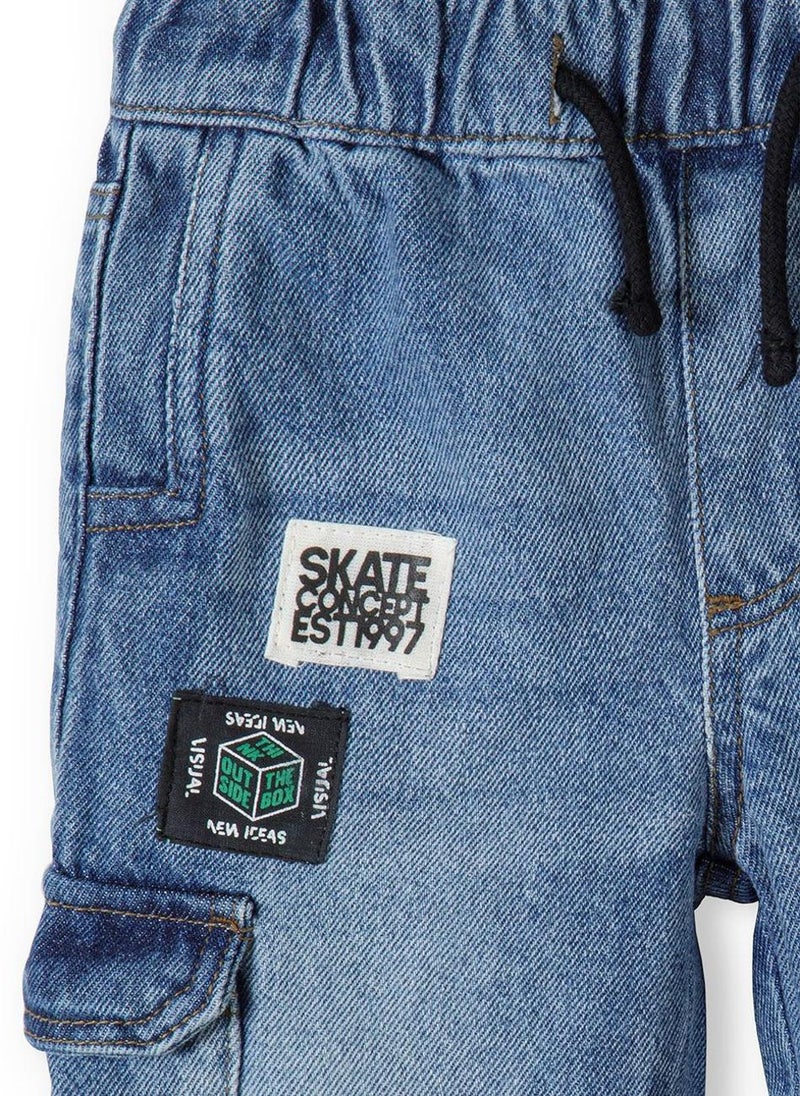 MINOTI Kids' Pull-On Denim Cargo Trousers with Utility Pockets - Image 4