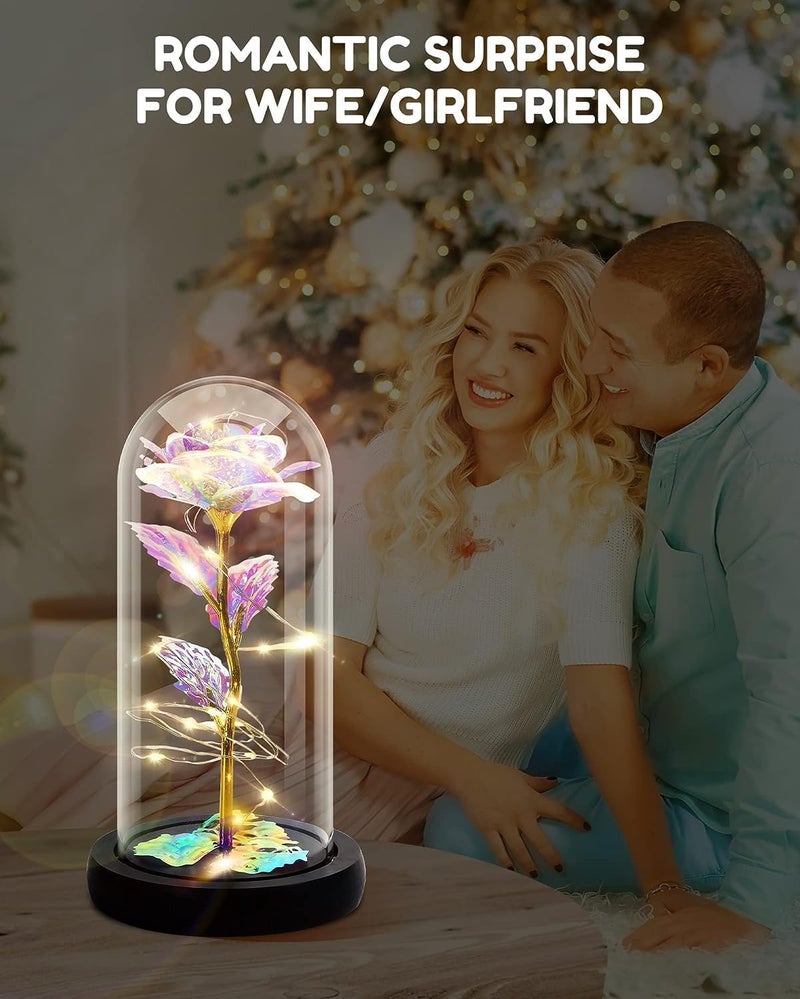 ZINLEY Rose Flower Gifts for WomenBirthday Gifts for Women Colorful Rainbow Artificial Flower Rose Light Up Rose in A Glass DomeWomen GiftsValentinesAnniversaryWedding Gifts - Image 4