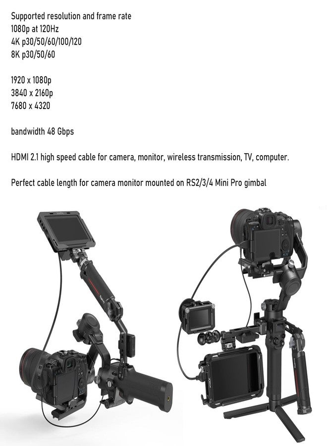 كابل HangTon HDMI 8K 4K 60p لكاميرات ATOMOS Ninja Inferno وPortkeys وSmallHD Cine Ultra Indie وSony A7M4 وA7SIII وCanon C300 وGH7 وZ8، بزاوية يمين/يسار، نوع A، HDMI 2.1، أحمر، مضفر، ملفوف، 50 سم - Image 4
