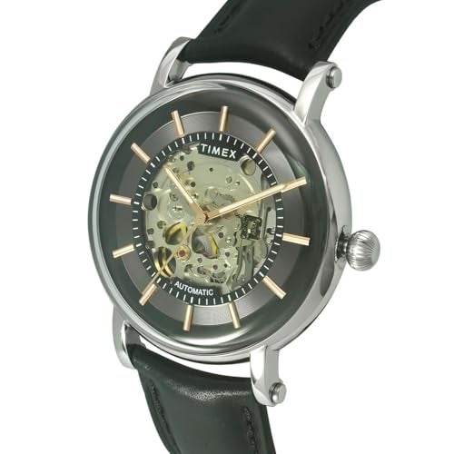 TIMEX Automatic Analog Watch for Man with Black Round Dial & Black Leather Strap Band Water Resistant Men's Wrist Watches - TWEG16716 - Image 3