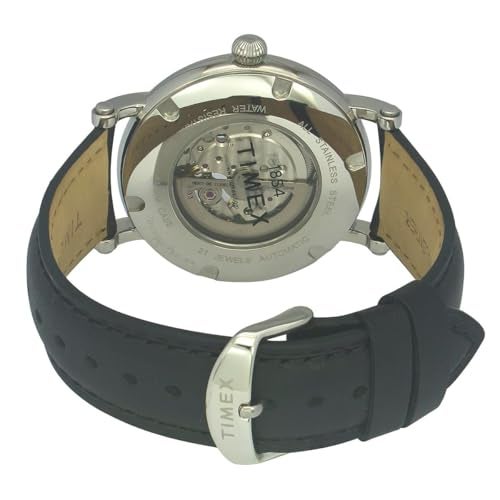 TIMEX Automatic Analog Watch for Man with Black Round Dial & Black Leather Strap Band Water Resistant Men's Wrist Watches - TWEG16716 - Image 4